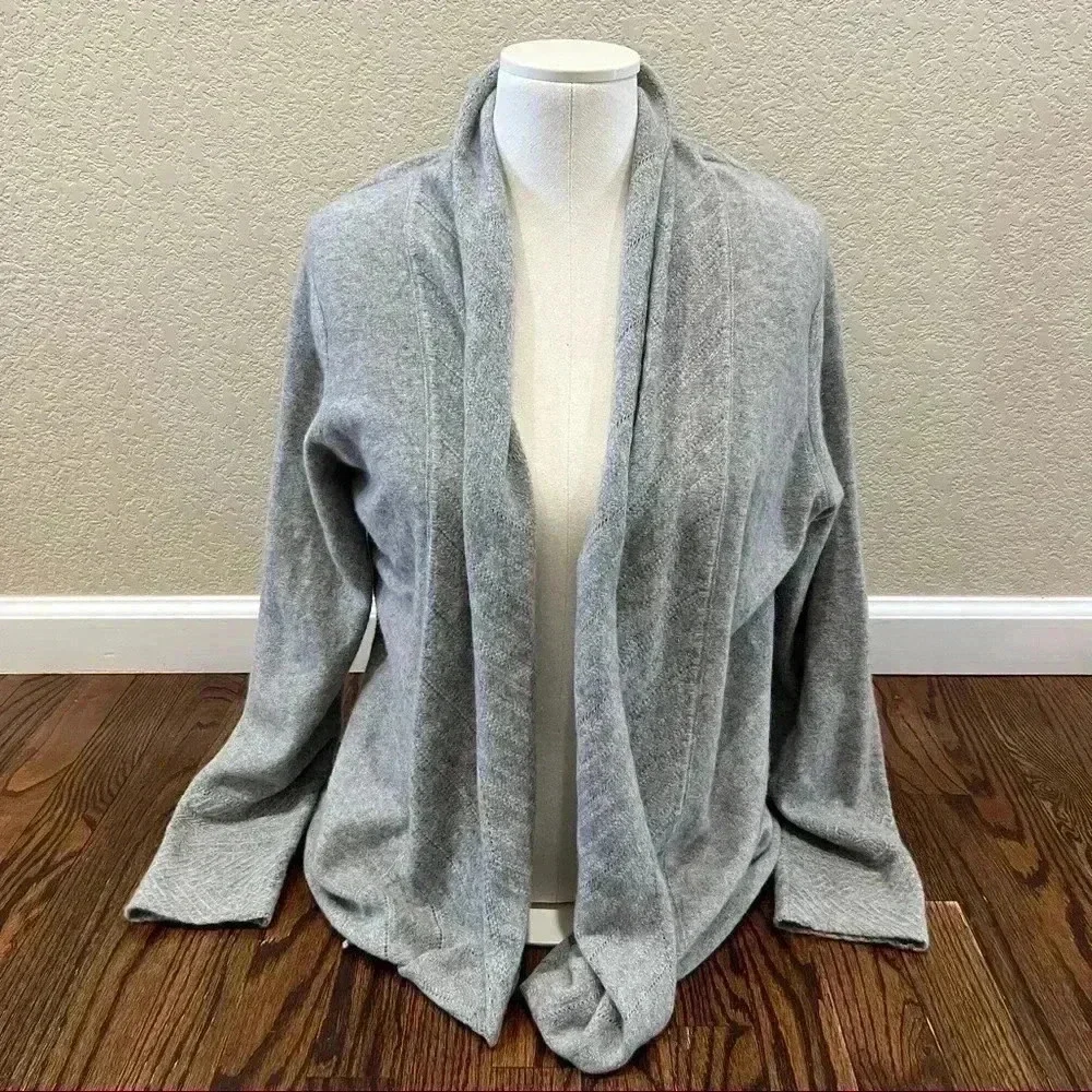 InCashmere Drape Front Open Cardigan Gray Women’s Size Large $219 100% Cashmere